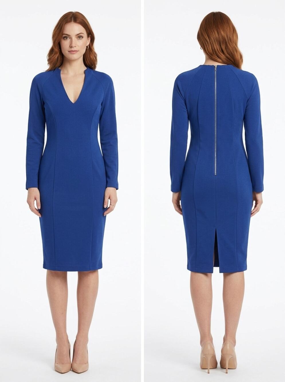 Alexia Admor Metal Blue Sheath Knee Length Knit Lined Dress Women Size L